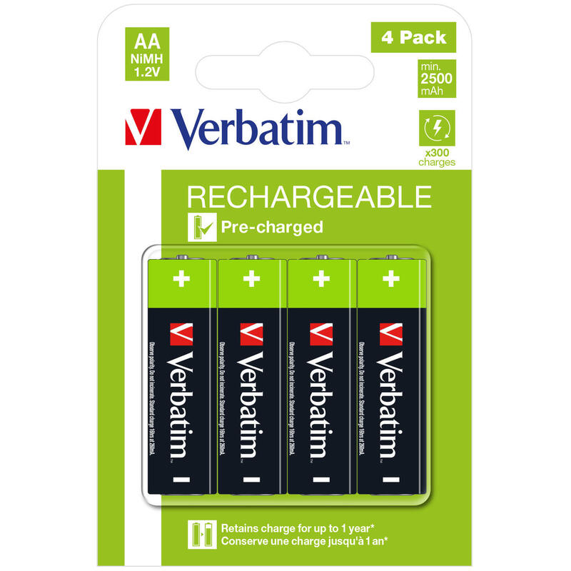 VERBATIM ALKALINE RECHARGEABLE BATTERIES AA HR06 4 PCS PACK 49517_1