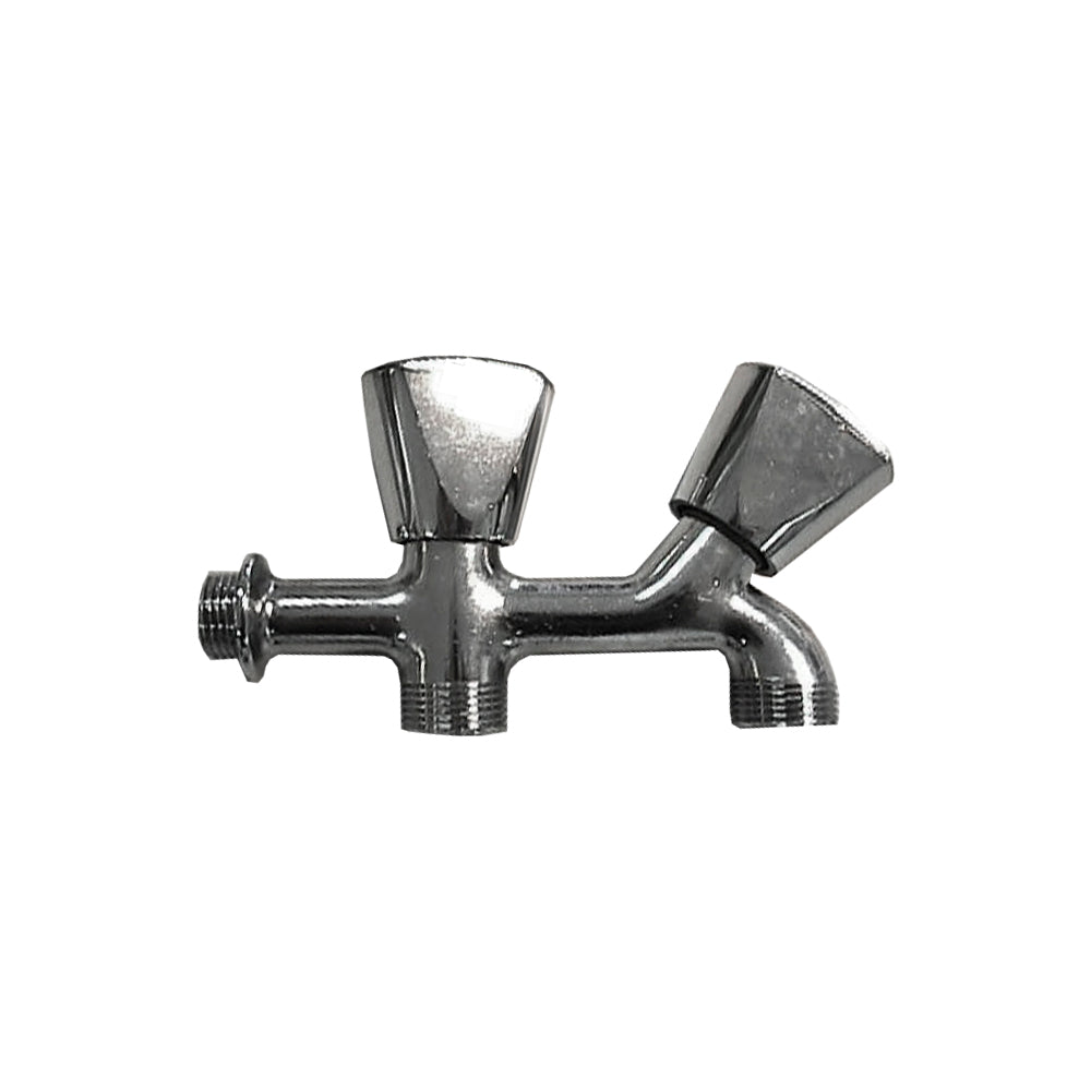 Torneira para máquina de lavar rosca dupla v/ metal cromado 1/2" 2 saidas_0