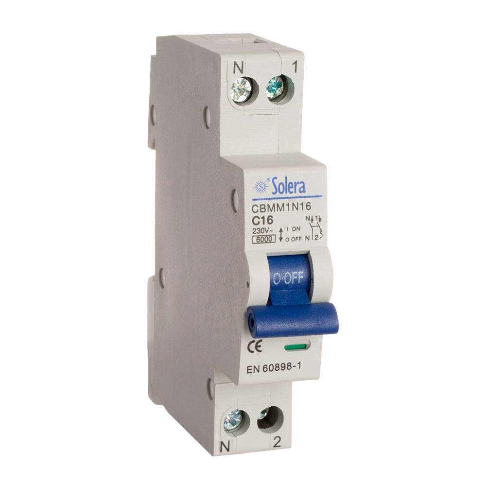 Disjuntor magnetotérmico solera 1 polo+neutro 16a (estreito) (retractilado) cbmm1n16_0