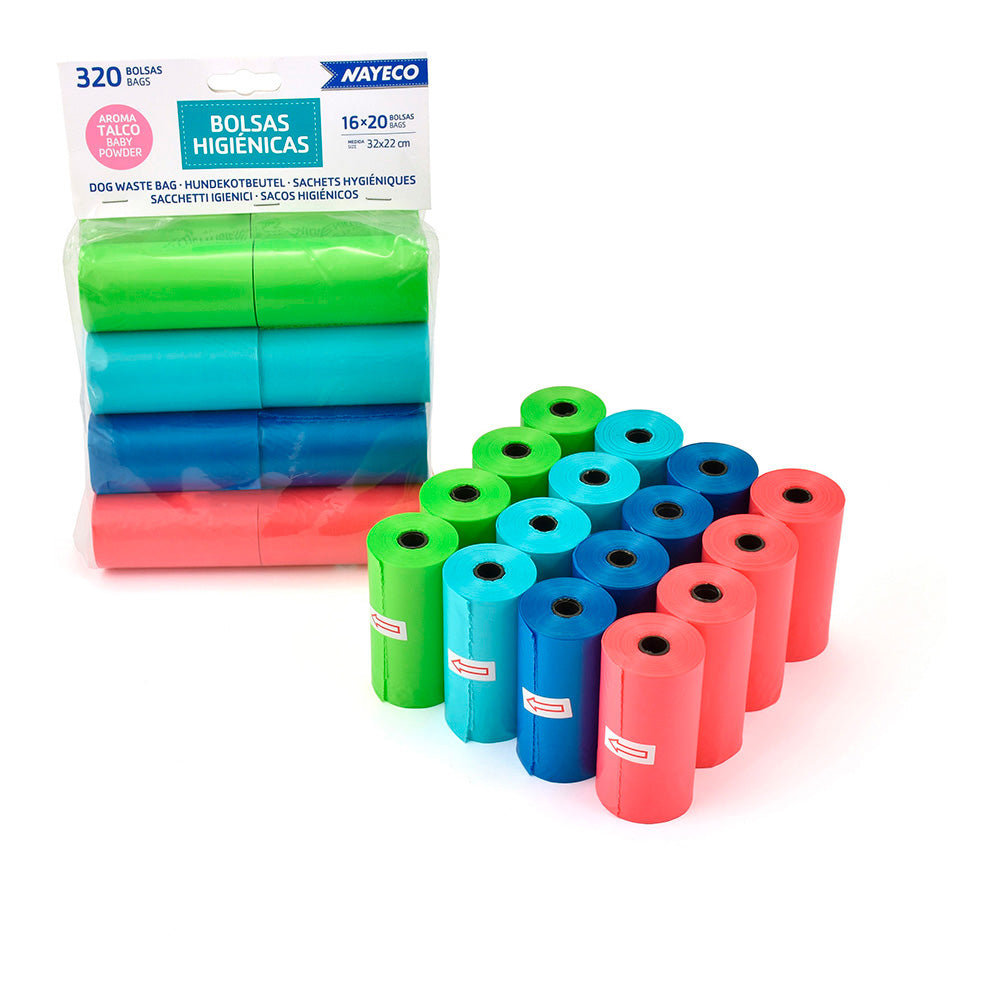 Sacos higiênicos com aroma a talco 16 rolos de 20 sacos_0