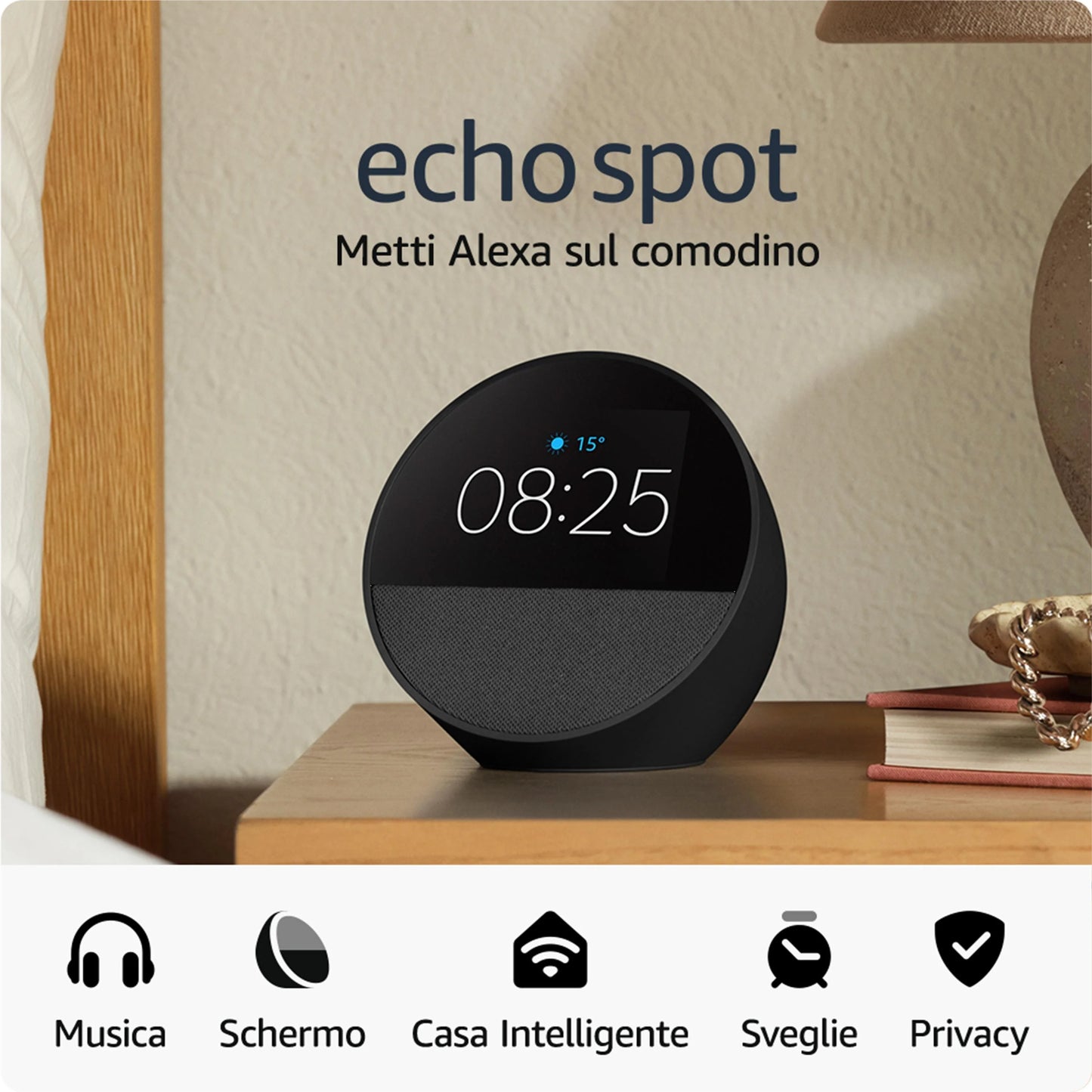 Assistente Virtual Amazon Alexa Echo Spot 2024 / Preto
