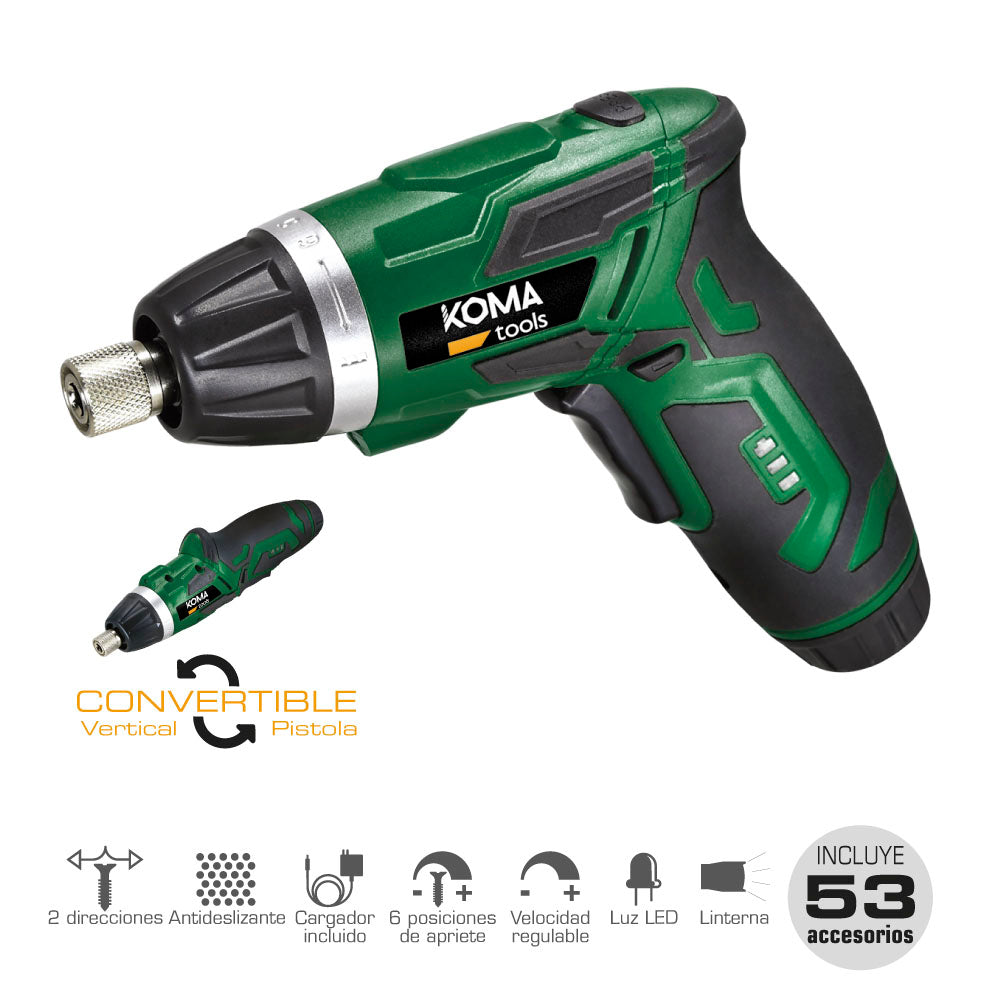Aparafusador a bateria reversivel 3,6v litio 1300mah con 53 acessórios 17,5x14,8cm koma tools_0