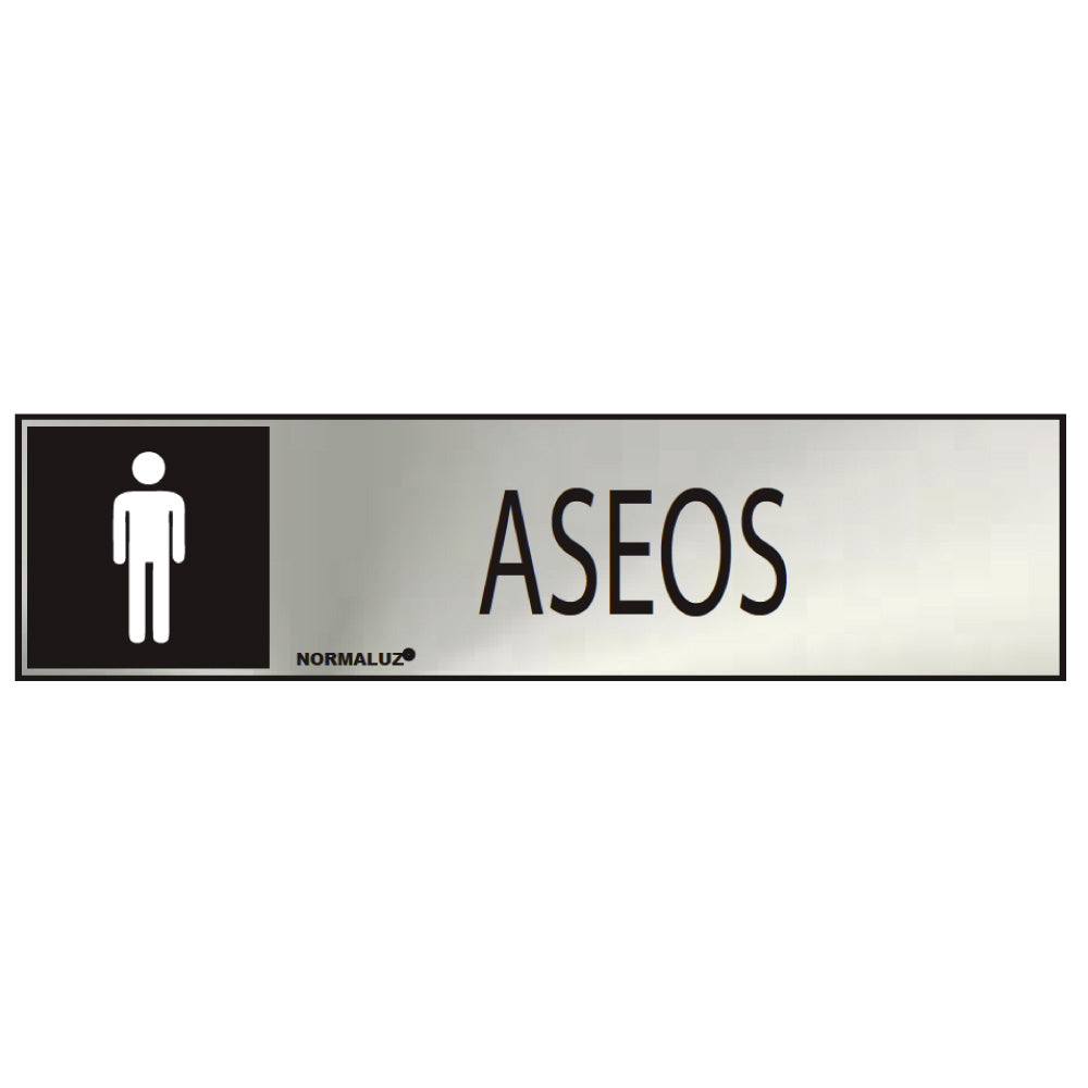 Sinal informativo "aseos" homem (inox adesivo 0.8mm) 5x20cm normaluz_0