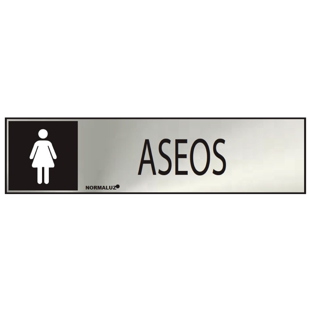Sinal informativo "aseos" mulher (inox adesivo 0.8mm) 5x20cm normaluz_0