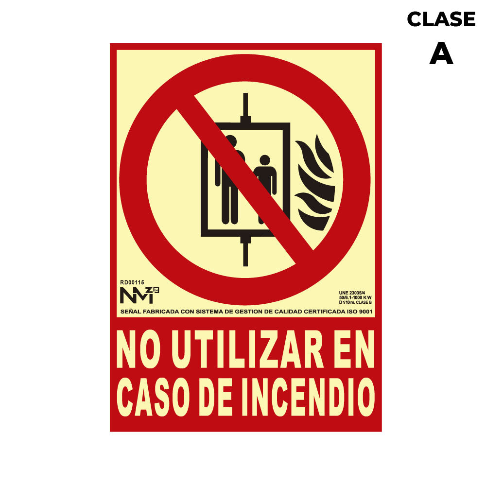 Sinal de extinção "no utulizar en caso de incendio" classe a (pvc 1mm) 21x30cm normaluz_0