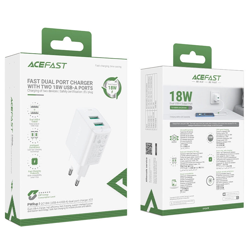 Acefast charger 2x USB 18W QC 3.0, AFC, FCP white (A33 white)_4