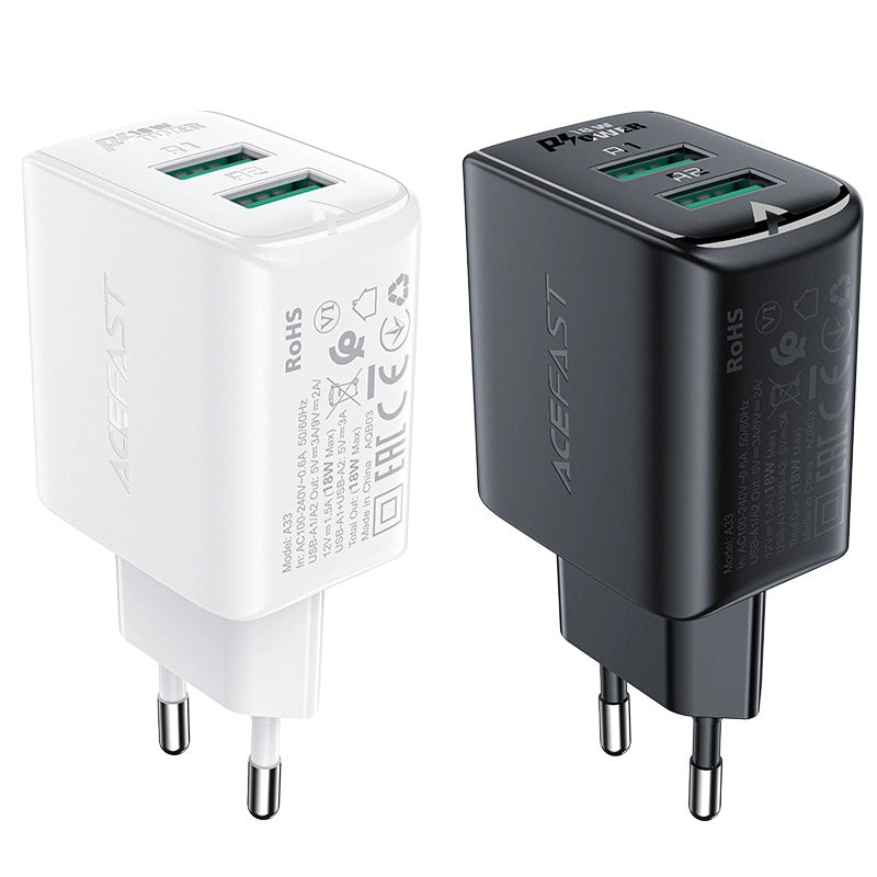 Acefast charger 2x USB 18W QC 3.0, AFC, FCP white (A33 white)_5