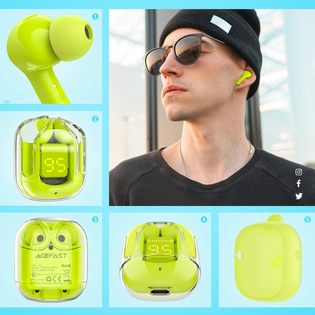 Acefast T6 TWS Bluetooth In-Ear Wireless Headphones - Green_7