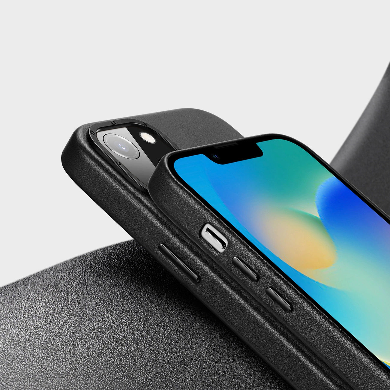 Dux Ducis Grit Leather Case for iPhone 14 Plus Elegant Faux Leather Cover (MagSafe Compatible) Black_8