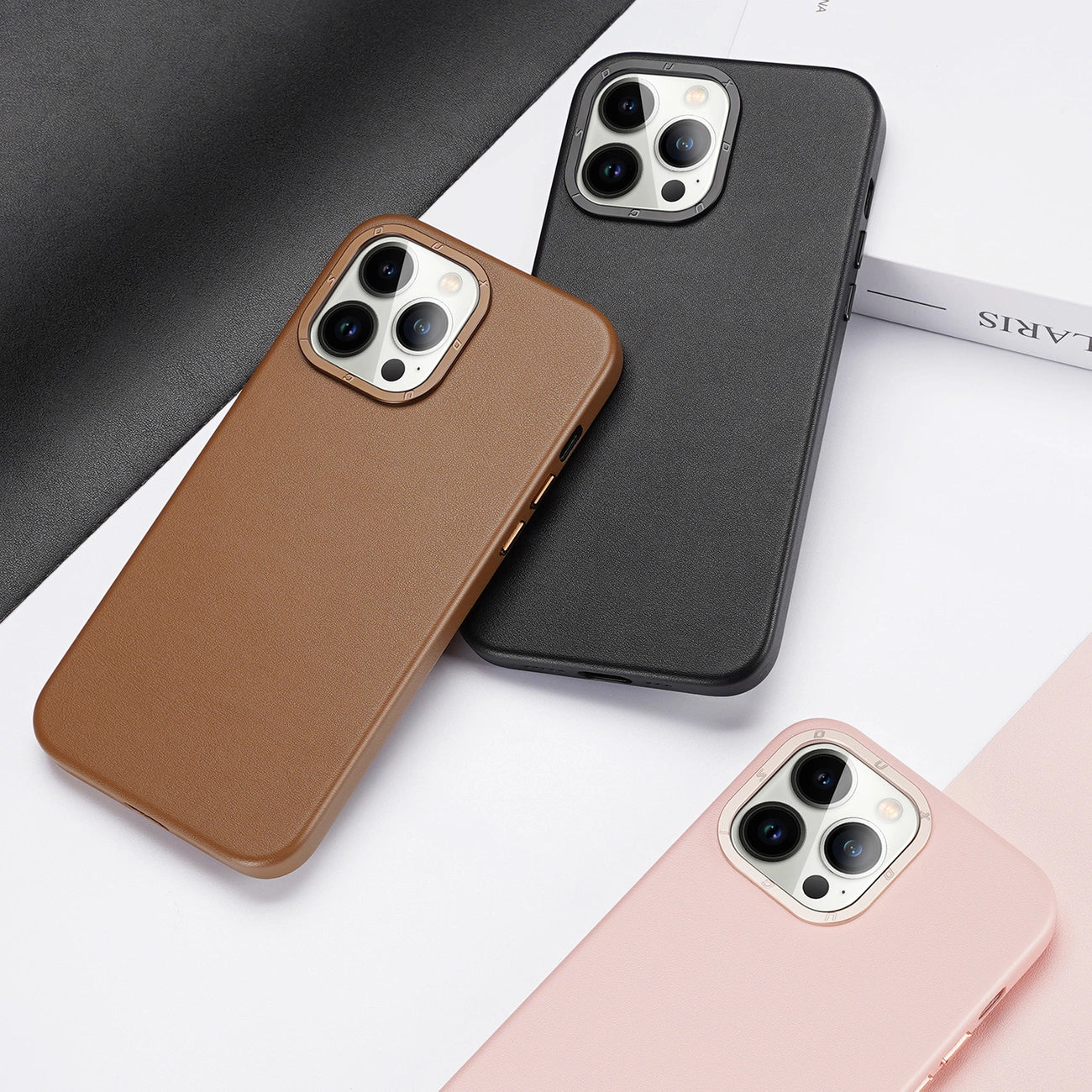 Dux Ducis Grit Leather Case for iPhone 14 Pro Elegant Faux Leather Cover (MagSafe Compatible) Black_5