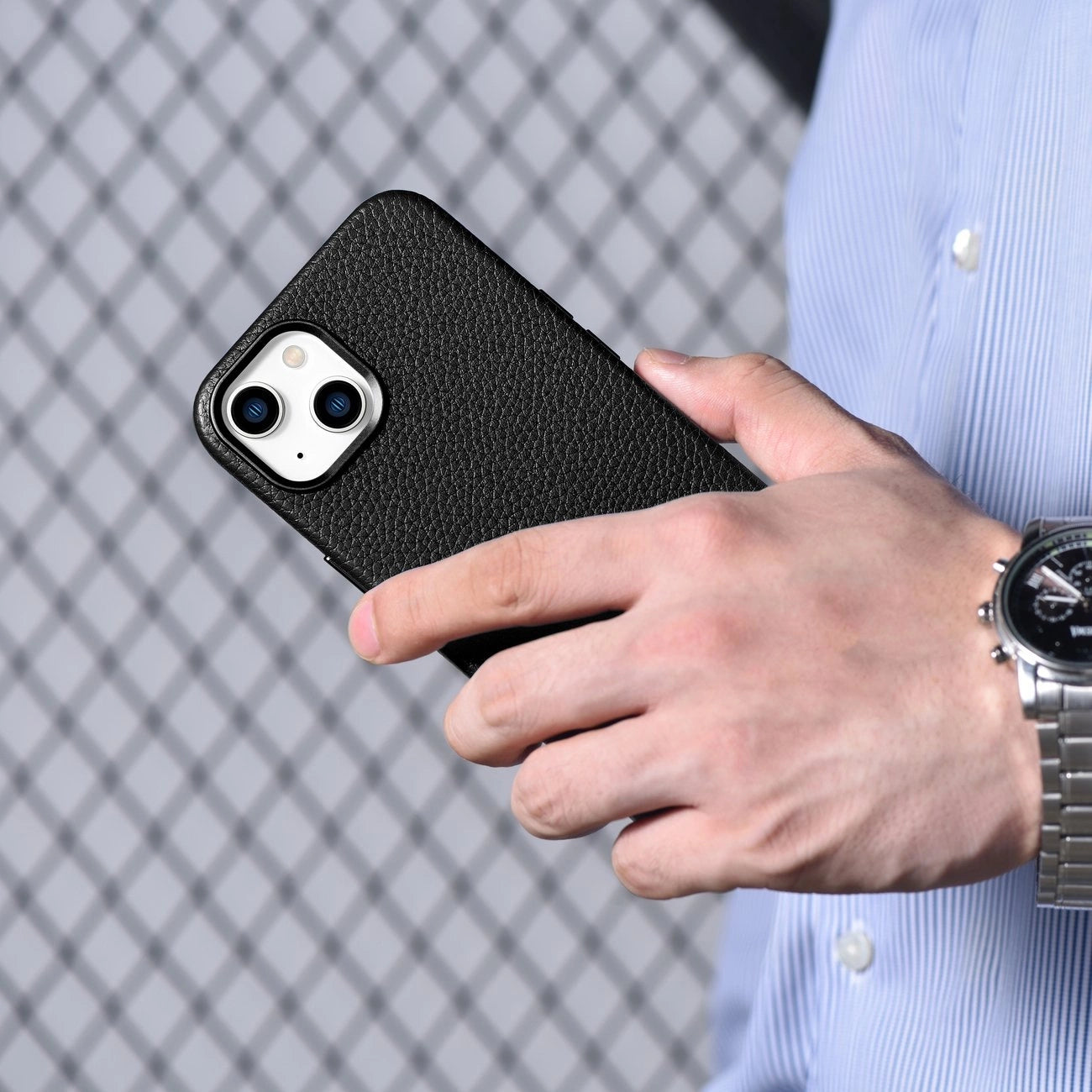iCarer Litchi Premium Leather Case iPhone 14 Plus Magnetic Leather Case with MagSafe Black (WMI14220711-BK)_20
