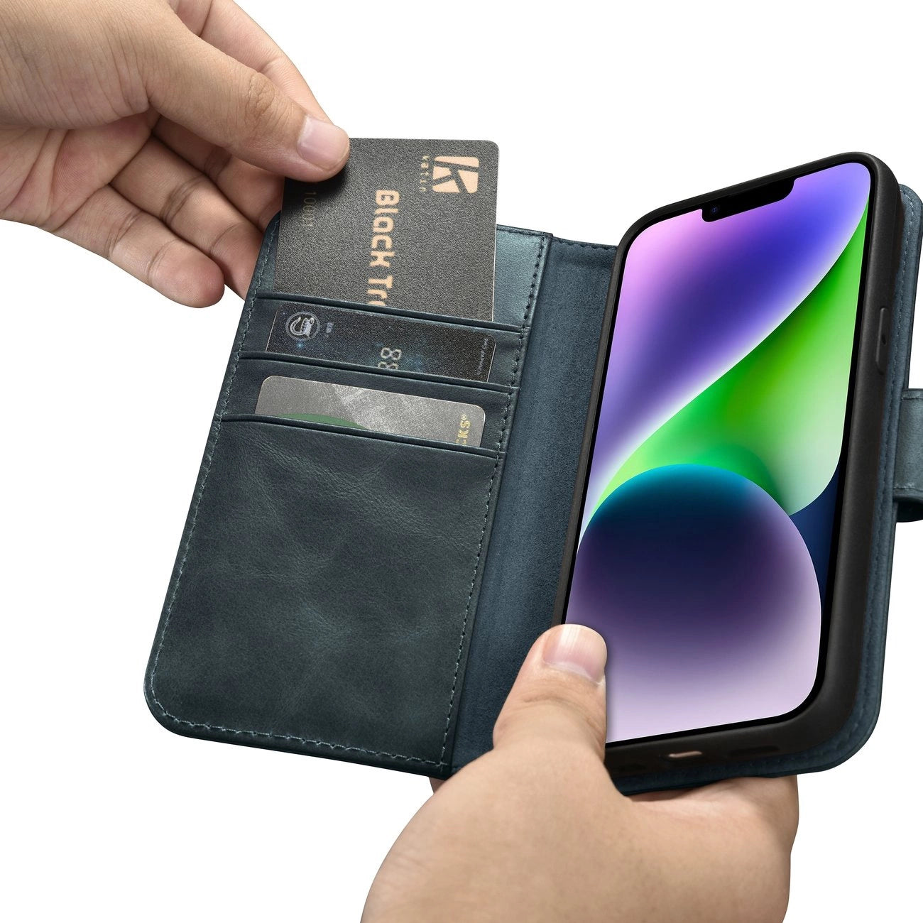 iCarer Oil Wax Wallet Case 2in1 Cover iPhone 14 Plus Anti-RFID Leather Flip Case Blue (WMI14220723-BU)_13