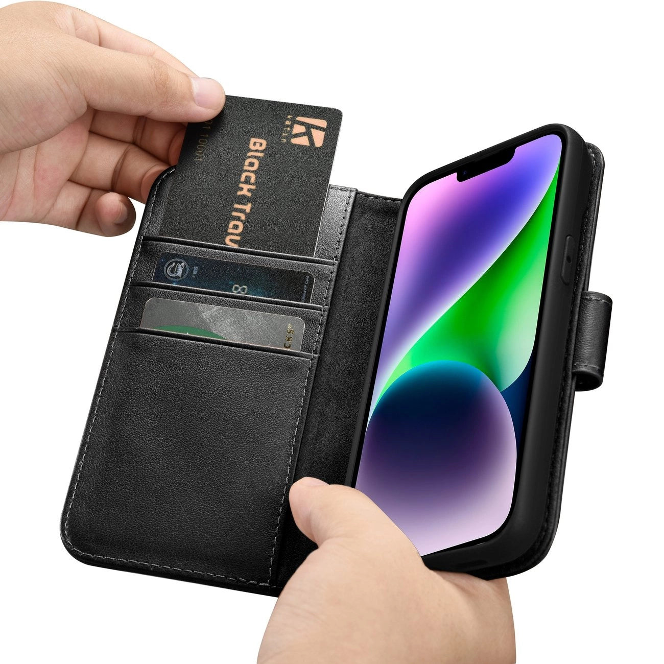 iCarer Wallet Case 2in1 Cover iPhone 14 Plus Anti-RFID Leather Flip Case Black (WMI14220727-BK)_15