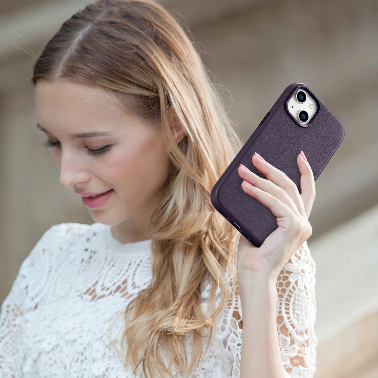 iCarer Case Leather Cover Case for iPhone 14 Plus Dark Purple (MagSafe Compatible)_21