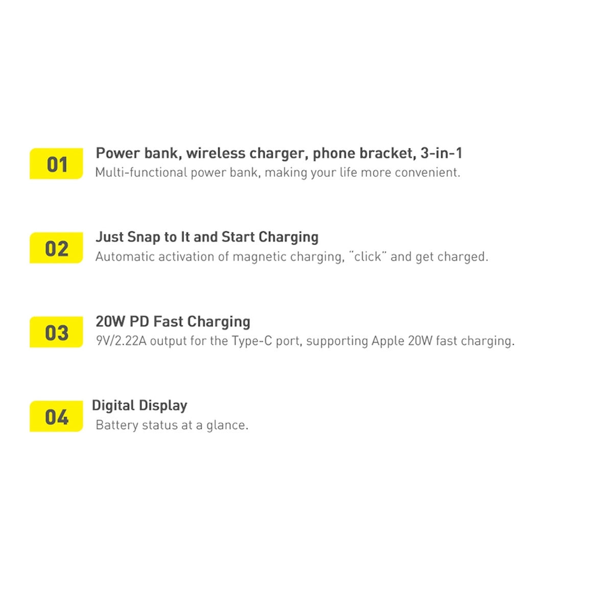 Baseus Magnetic Bracket powerbank with wireless charging MagSafe 10000mAh 20W Overseas Edition white (PPCX000202) + USB Type C cable Baseus Xiaobai Series 60W 0.5m_31