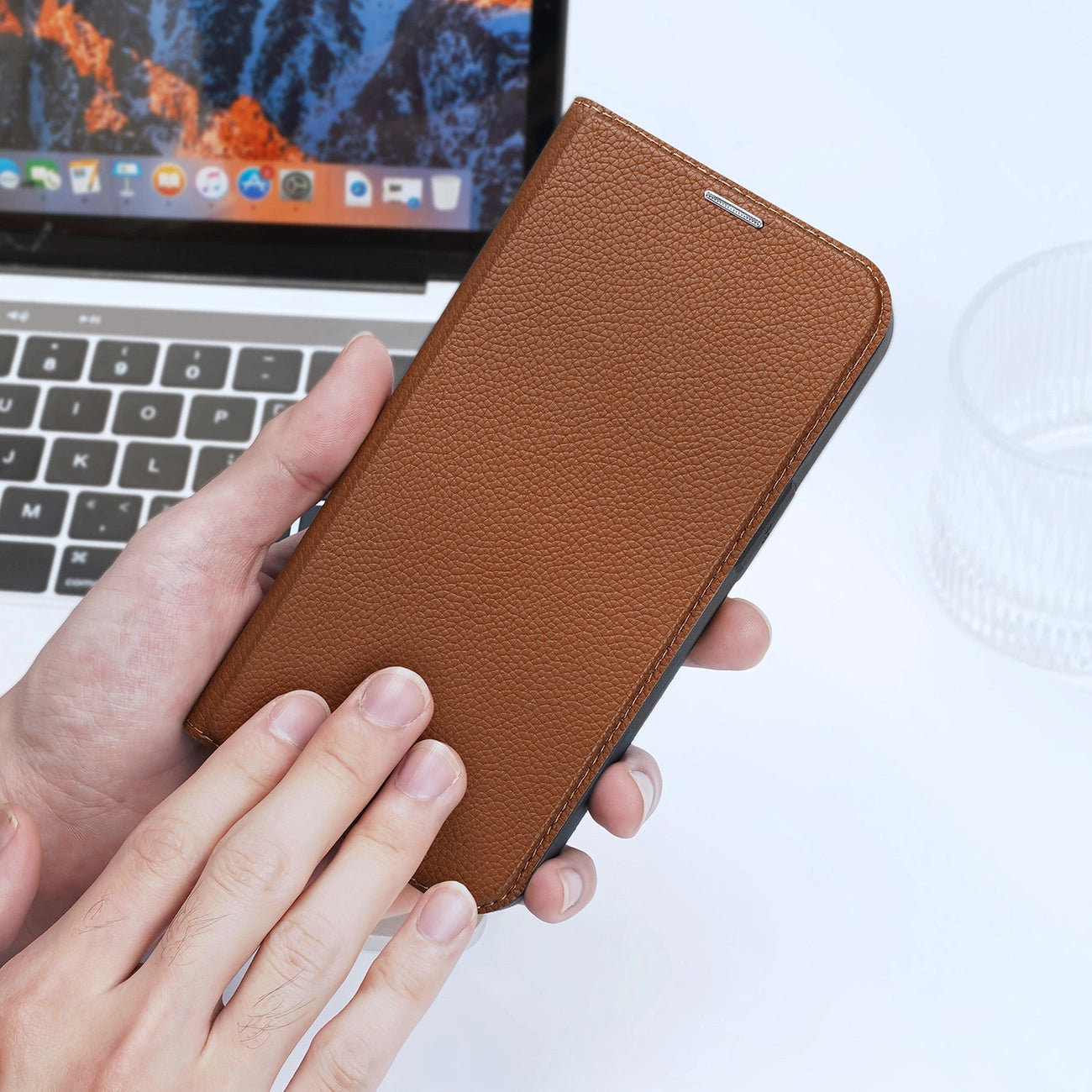 Dux Ducis Skin X2 case for iPhone 14 Pro case with magnetic flap brown_8