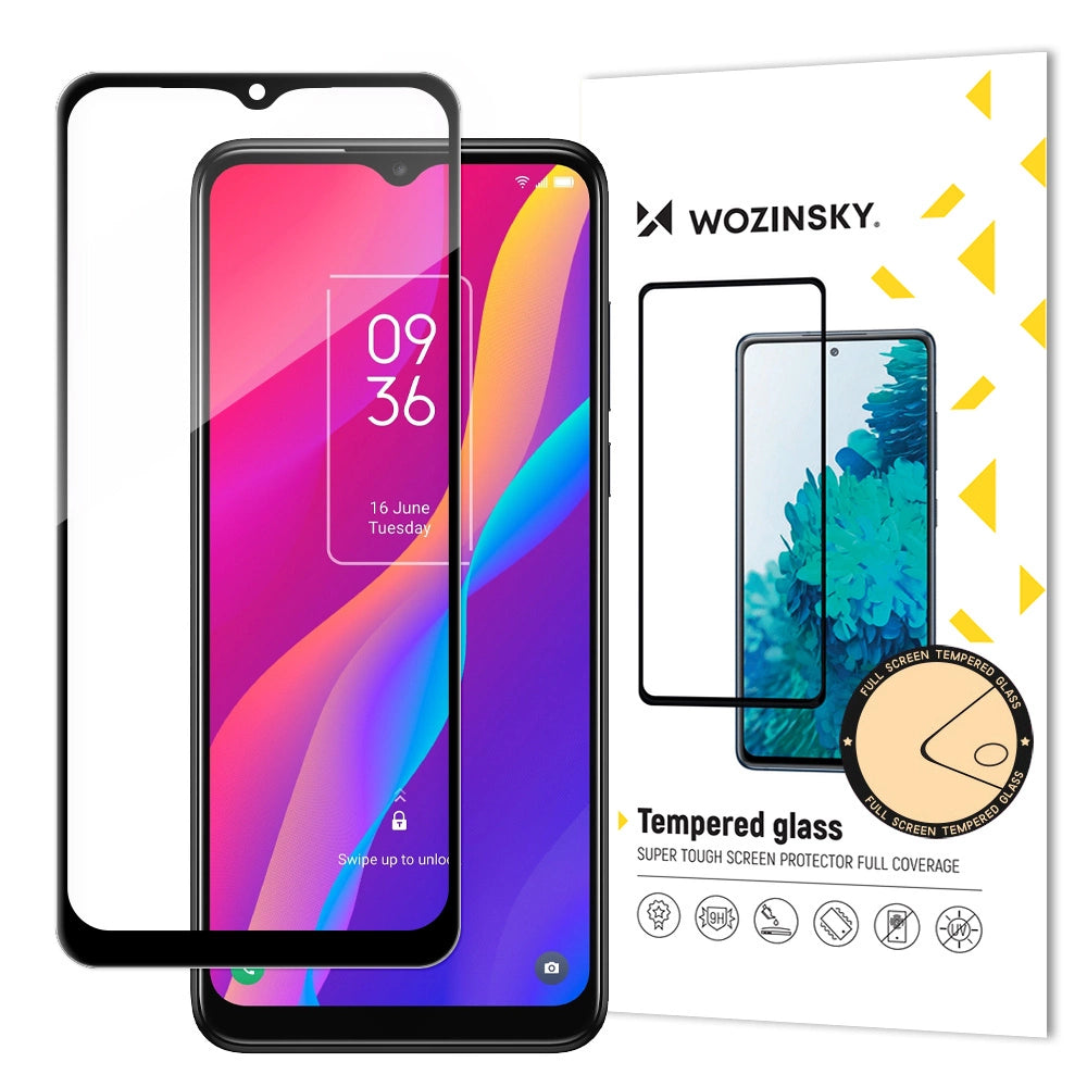 Wozinsky super tough Full Glue tempered glass full screen with Case Friendly TCL 30E black frame_0