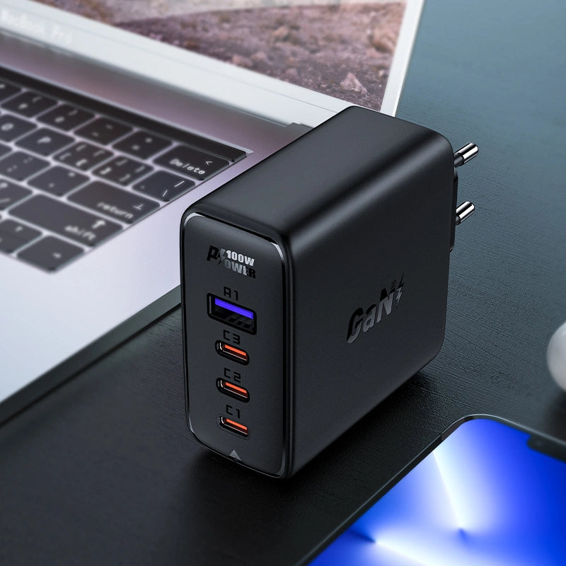 Acefast fast charger GaN 3xUSB-C/1xUSB-A 100W black + angled cable USB-C - USB-C 100W 2m black_2