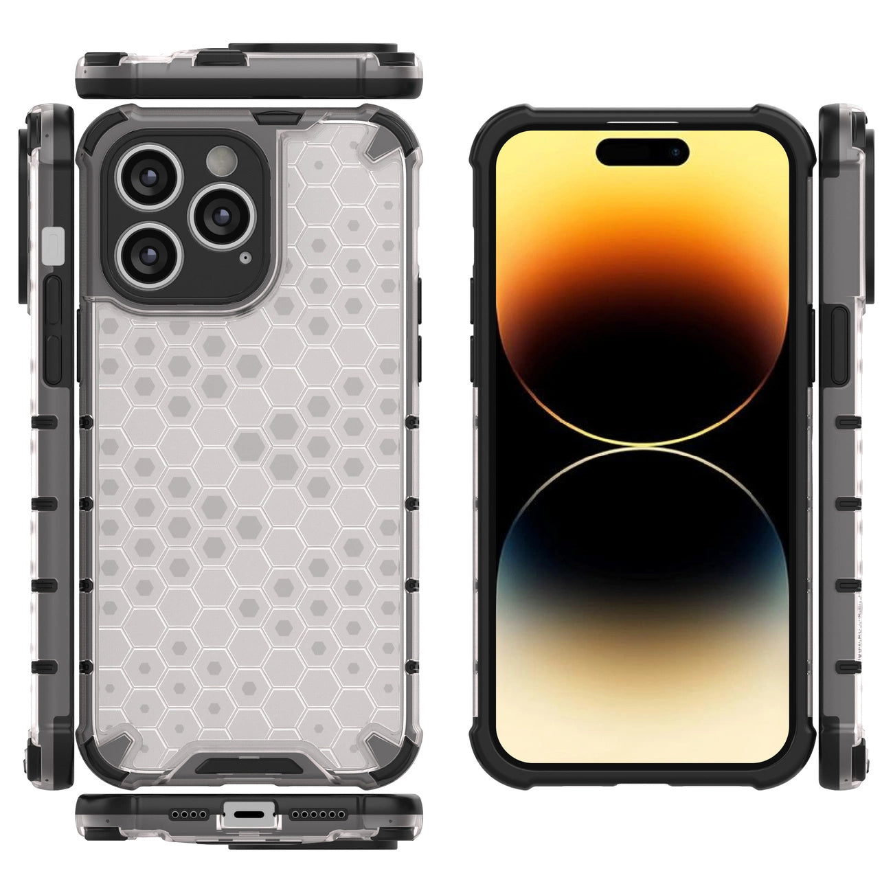 Honeycomb case for iPhone 14 Pro armored hybrid cover transparent_15