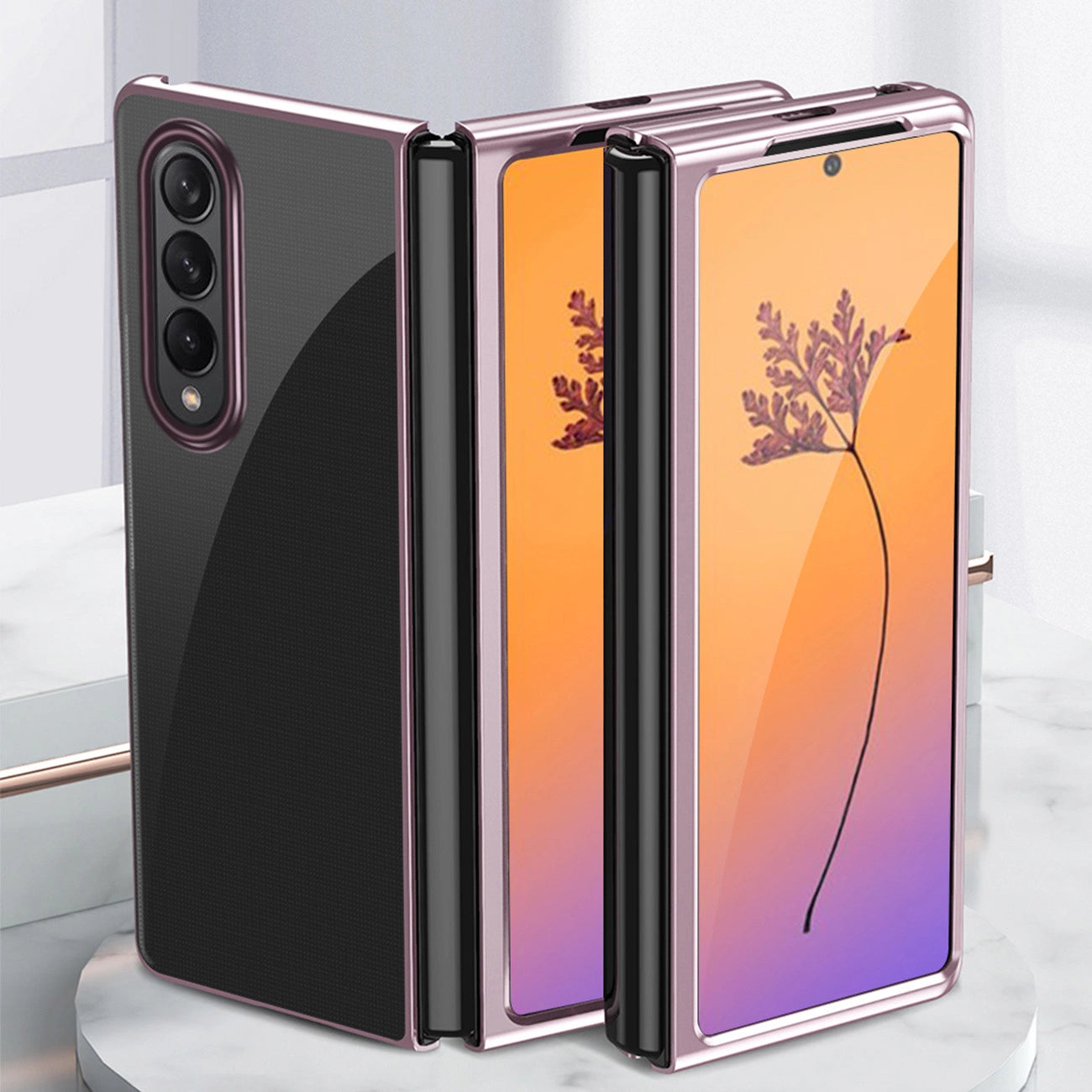 Plating Case for Samsung Galaxy Z Fold 4 cover with a metallic frame pink_10
