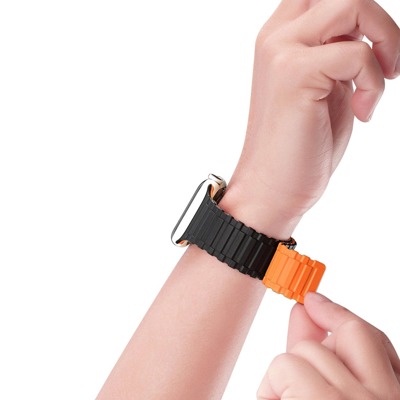Dux Ducis Strap (Armor Version) Apple Watch SE Strap, 9, 8, 7, 6, 5, 4, 3, 2, 1 (41, 40, 38 mm) Silicone Magnetic Band Bracelet Black/Orange_3