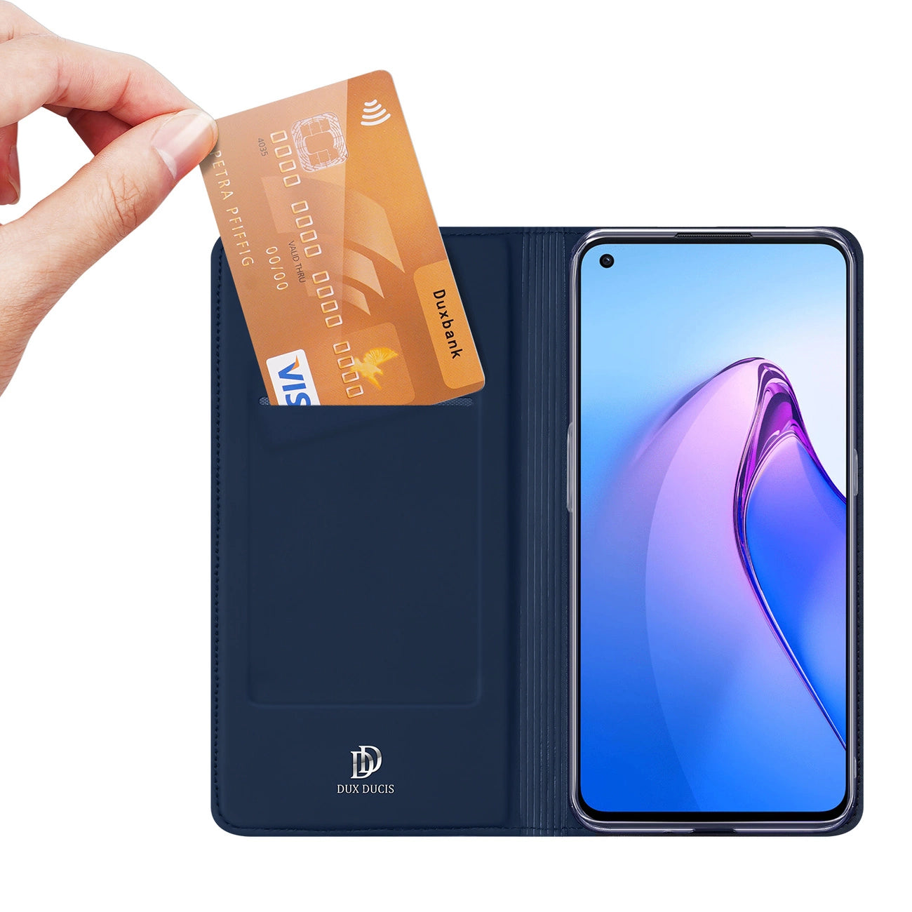 Dux Ducis Skin Pro case for Oppo Reno 8 flip cover card wallet stand blue_1
