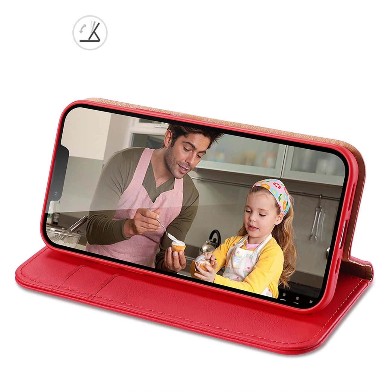 Dux Ducis Hivo Leather Flip Cover Genuine Leather Wallet for Cards and Documents iPhone 14 Plus Red_3