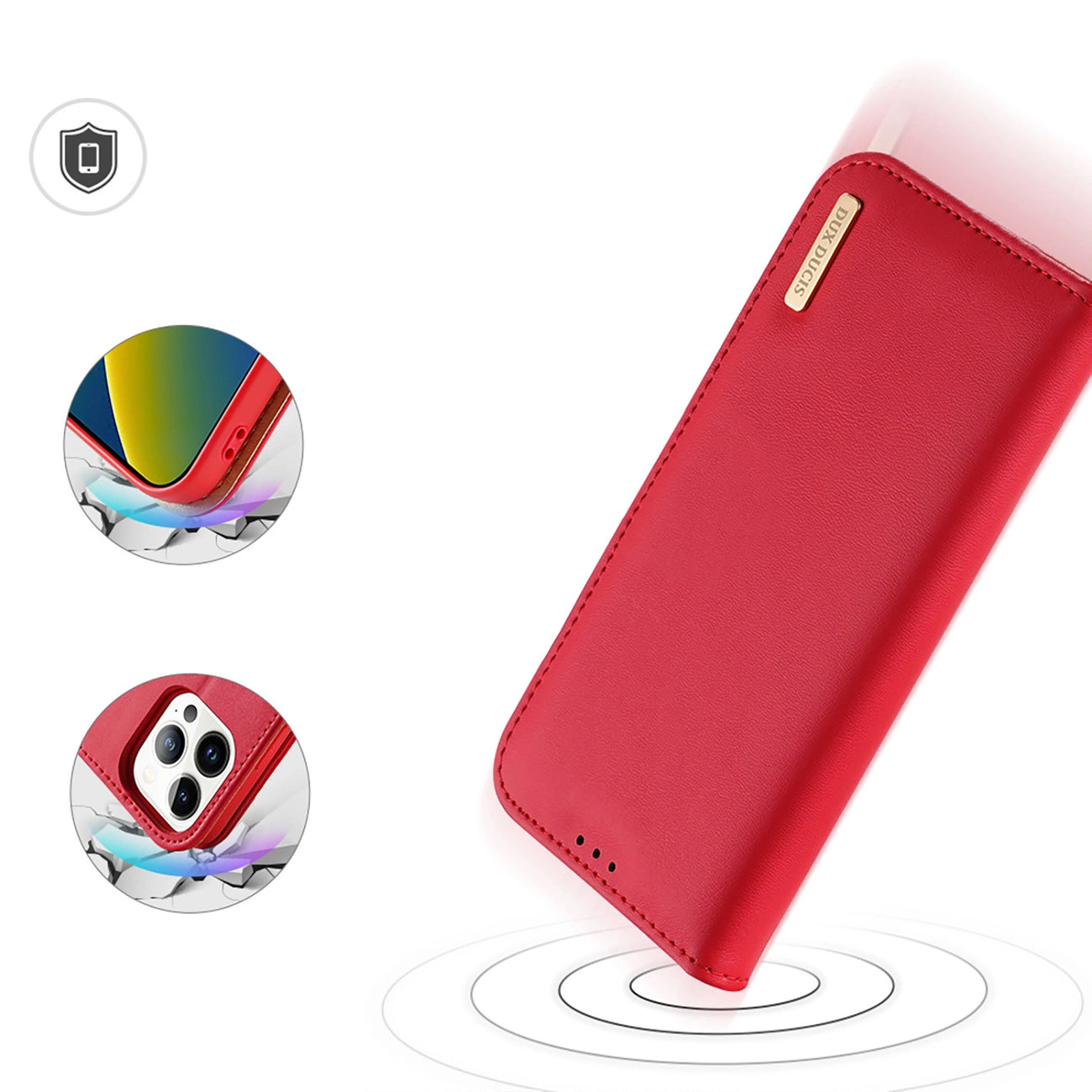 Dux Ducis Hivo Leather Flip Cover Genuine Leather Wallet for Cards and Documents iPhone 14 Pro Red_2