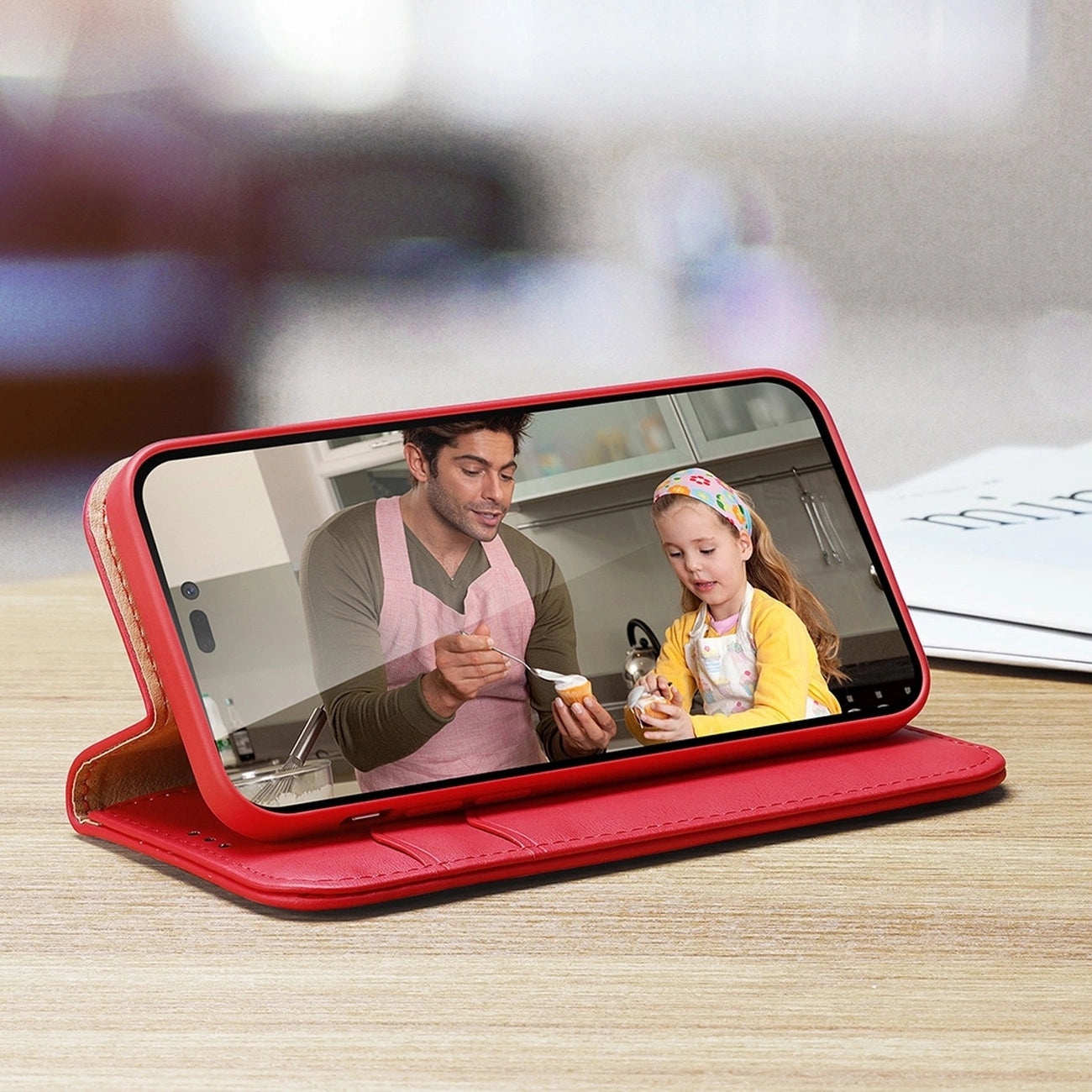 Dux Ducis Hivo Leather Flip Cover Genuine Leather Wallet for Cards and Documents iPhone 14 Pro Max Red_19