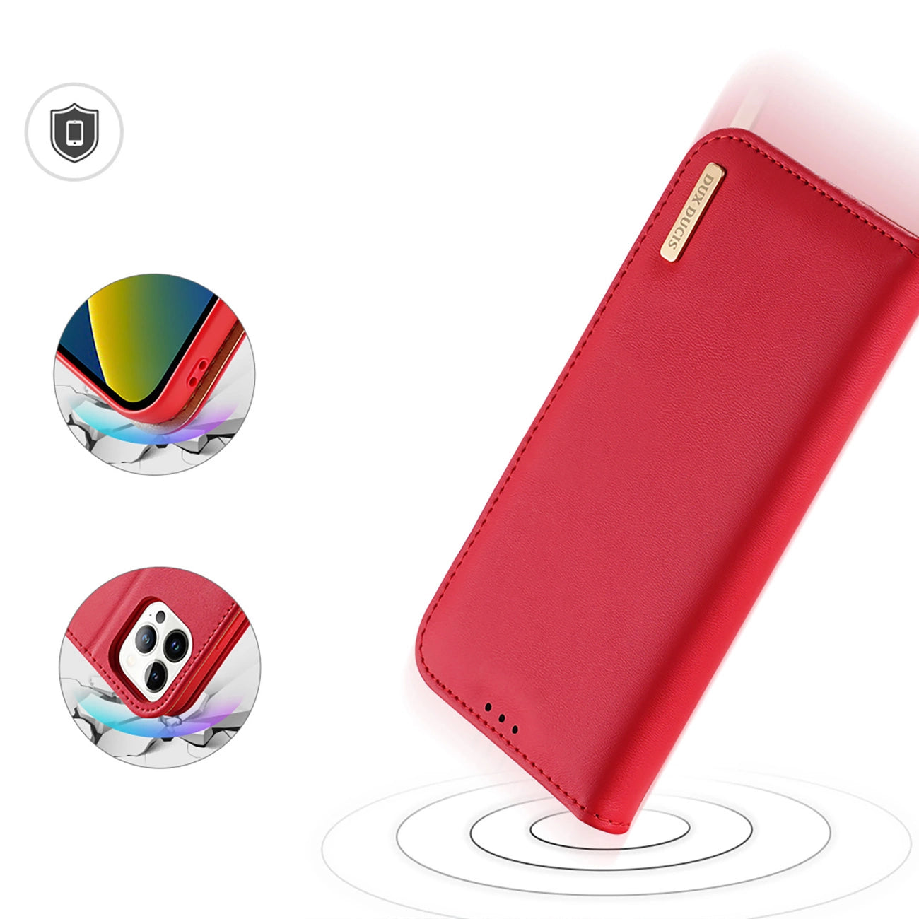 Dux Ducis Hivo Leather Flip Cover Genuine Leather Wallet for Cards and Documents iPhone 14 Pro Max Red_2