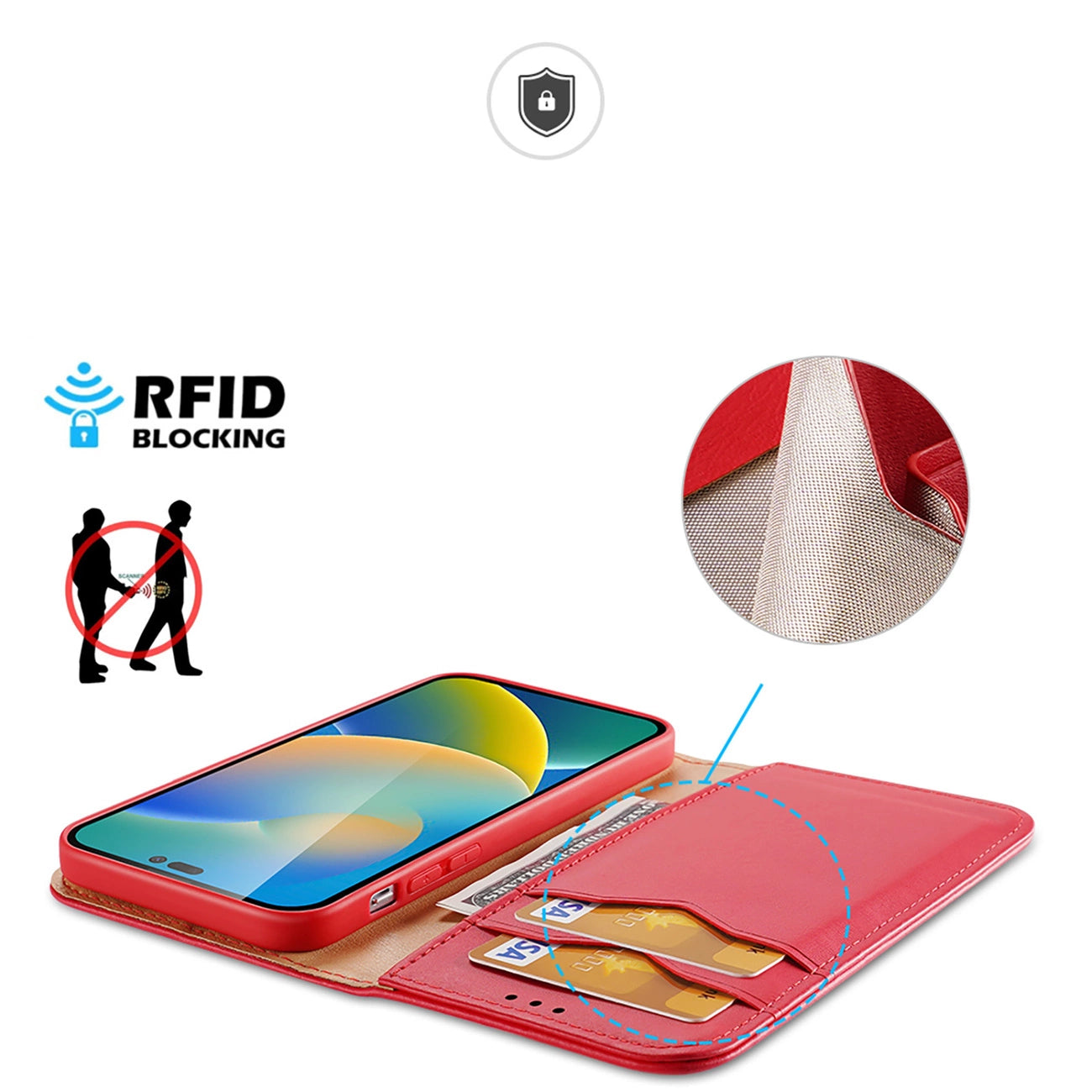 Dux Ducis Hivo Leather Flip Cover Genuine Leather Wallet for Cards and Documents iPhone 14 Pro Max Red_7
