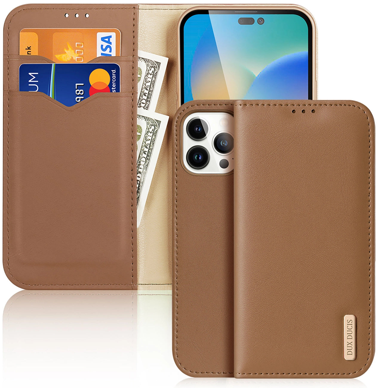Dux Ducis Hivo Leather Flip Cover Genuine Leather Wallet for Cards and Documents iPhone 14 Pro Max Brown_0