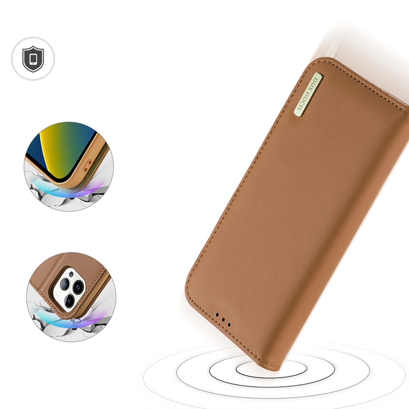 Dux Ducis Hivo Leather Flip Cover Genuine Leather Wallet for Cards and Documents iPhone 14 Pro Max Brown_5