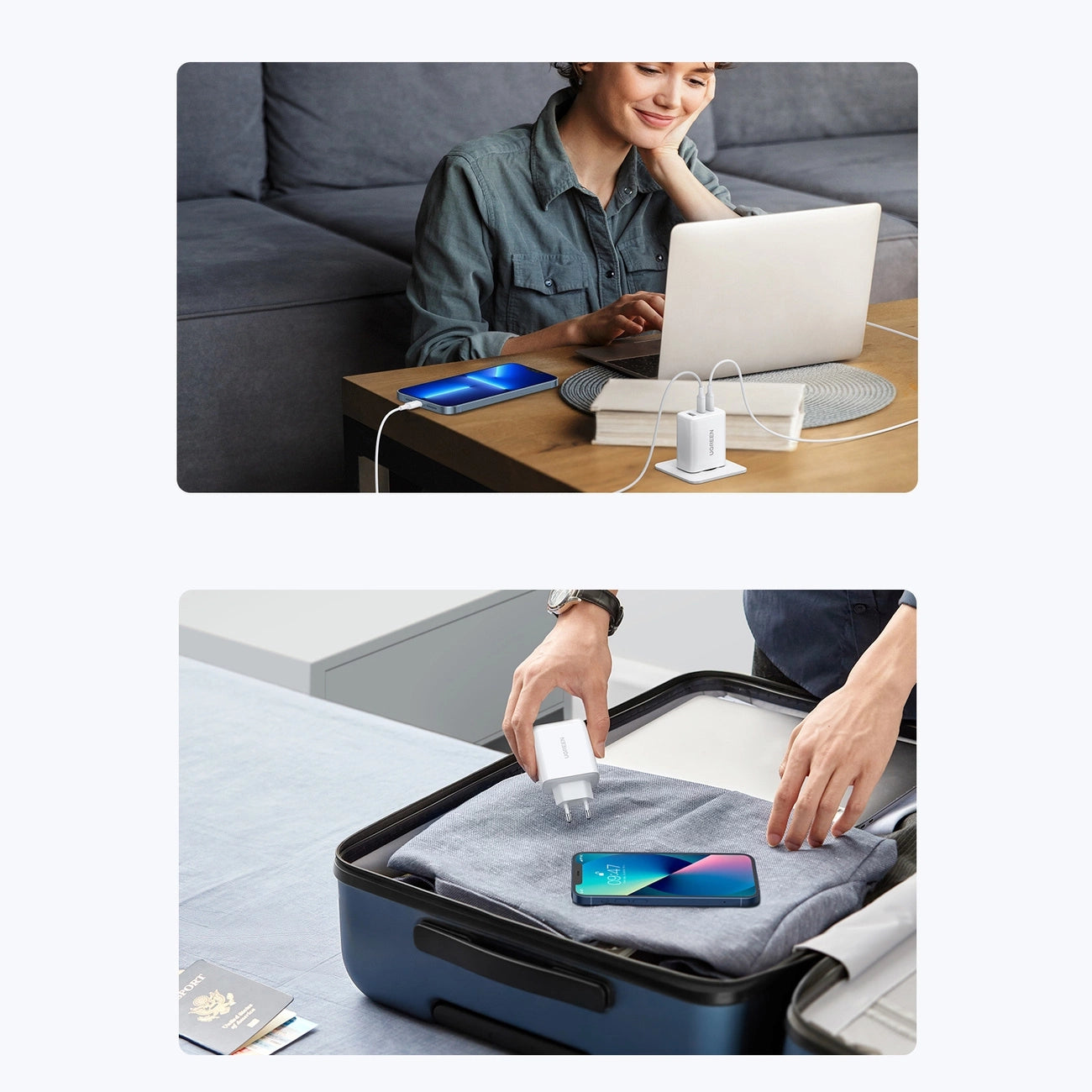 Ugreen fast charger 2x USB Type C / USB 65W PD3.0, QC3.0/4.0+ white (CD275)_3