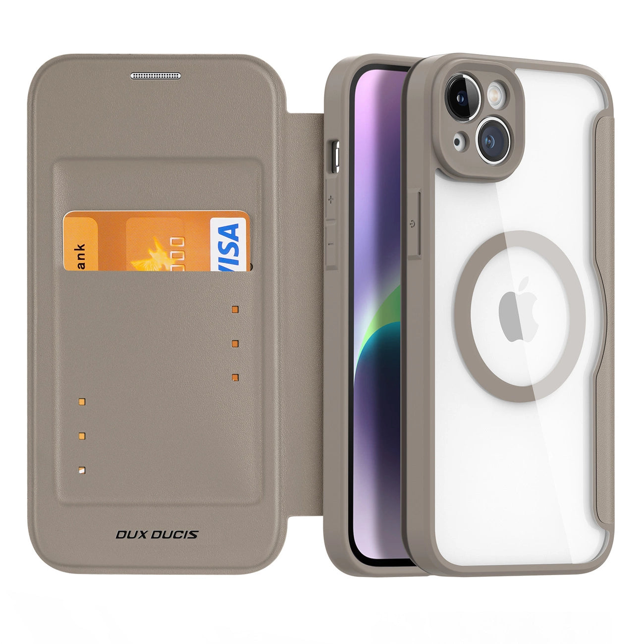 Dux Ducis Skin X Pro case iPhone 14 Plus MagSafe magnetic flip case beige_1