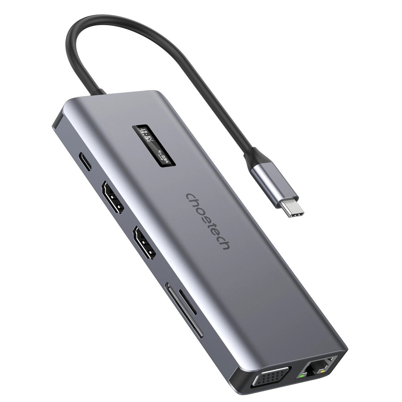 Choetech multifunctional HUB with display 12in1 USB-C to USB-C / USB-A / HDMI / VGA / AUX / SD / TF gray (HUB-M26)_1