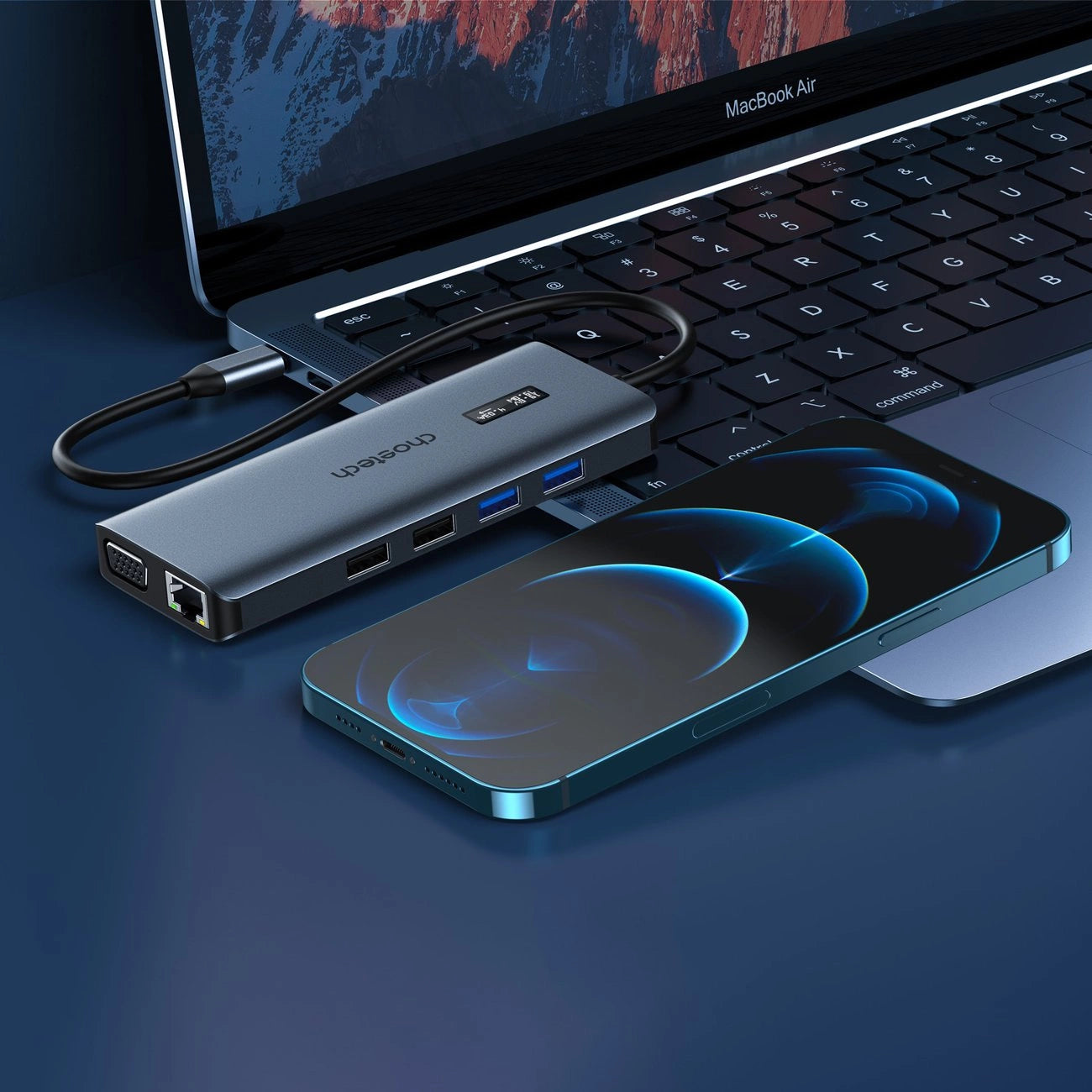 Choetech multifunctional HUB with display 12in1 USB-C to USB-C / USB-A / HDMI / VGA / AUX / SD / TF gray (HUB-M26)_4