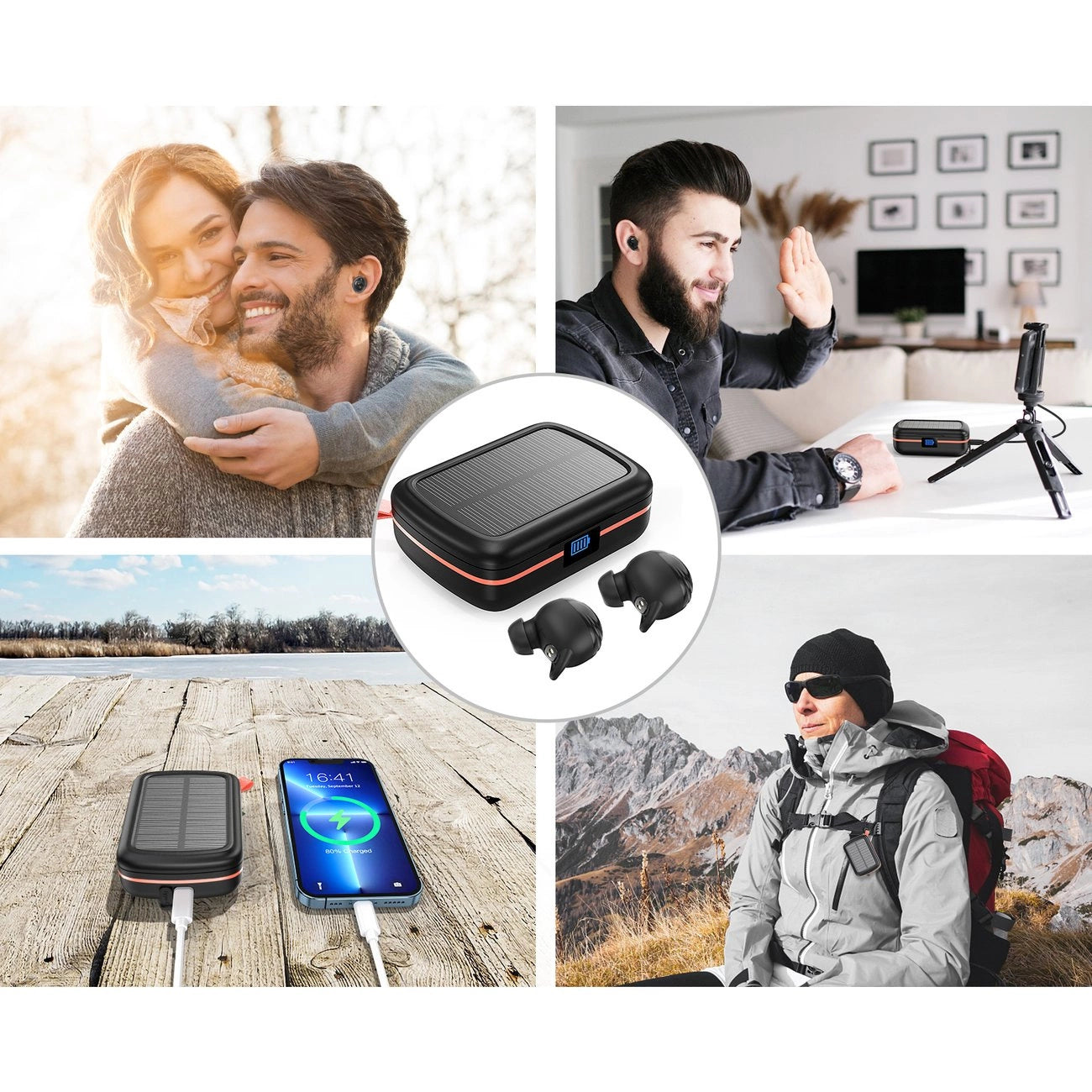 Choetech TWS wireless headphones waterproof with solar panel and built-in 2500mAh powerbank black (BH-T05)_10