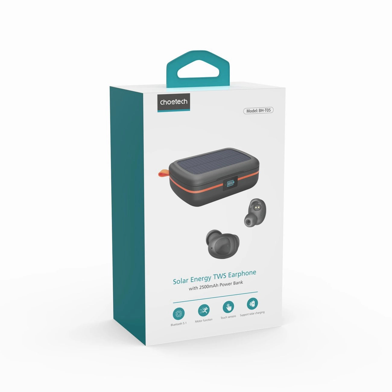 Choetech TWS wireless headphones waterproof with solar panel and built-in 2500mAh powerbank black (BH-T05)_4