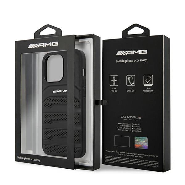 AMG AMHCP14XGSEBK iPhone 14 Pro Max 6,7 "black / black hardcase Leather Debossed Lines_7