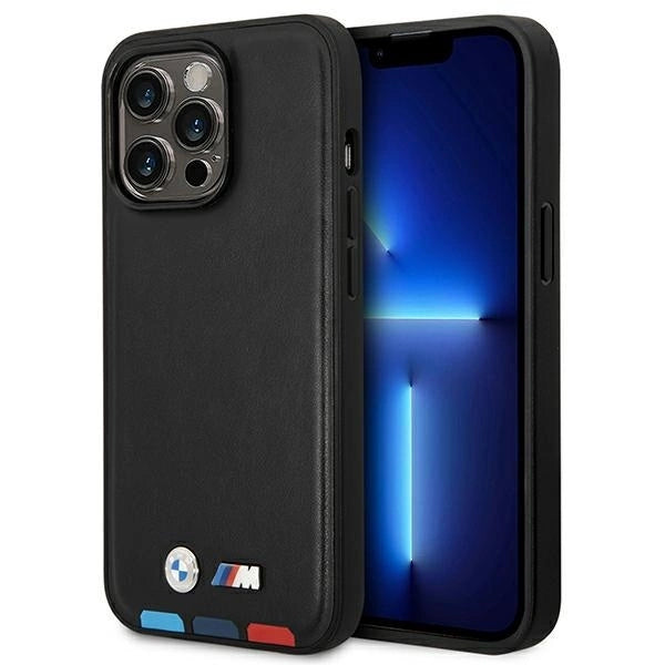 Case BMW BMHMP14L22PTDK iPhone 14 Pro 6.1 "black / black Leather Stamp Tricolor Magsafe_0