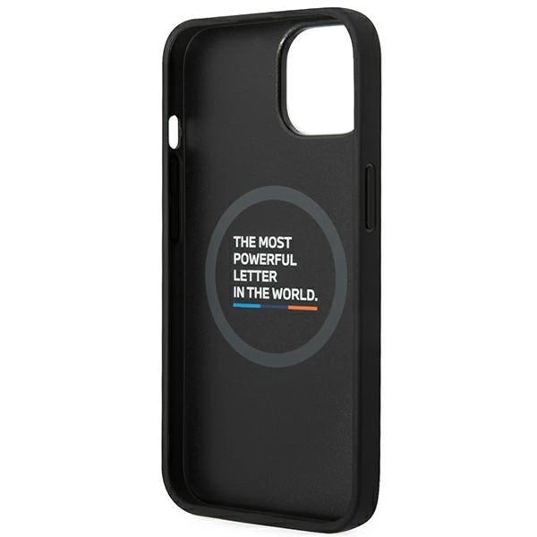 Case BMW BMHMP14S22PTDK iPhone 14 6.1 "black / black Leather Stamp Tricolor Magsafe_6