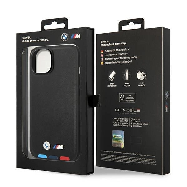 Case BMW BMHMP14S22PTDK iPhone 14 6.1 "black / black Leather Stamp Tricolor Magsafe_7
