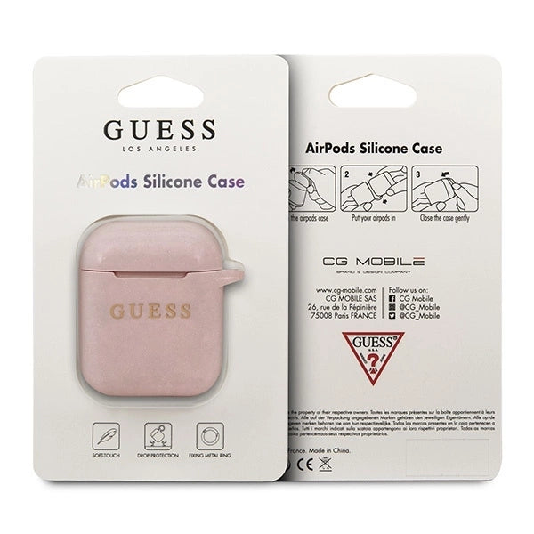 Guess GUACCSILGLLP AirPods cover light pink / pink Silicone Glitter_1
