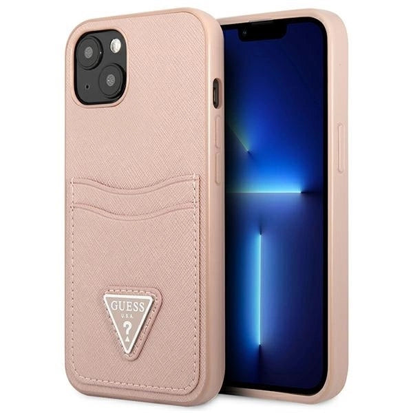 Guess GUHCP13SPSATPP iPhone 13 mini 5,4 "pink / pink hardcase SaffianoTriangle Logo Cardslot_0