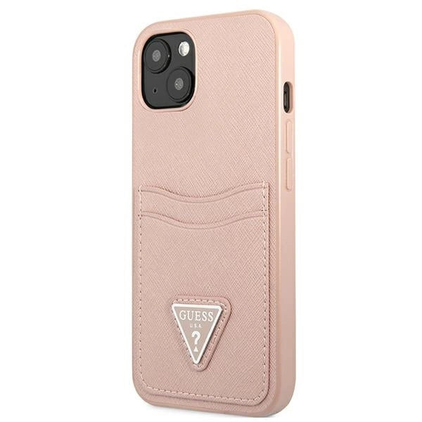Guess GUHCP13SPSATPP iPhone 13 mini 5,4 "pink / pink hardcase SaffianoTriangle Logo Cardslot_1