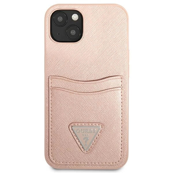 Guess GUHCP13SPSATPP iPhone 13 mini 5,4 "pink / pink hardcase SaffianoTriangle Logo Cardslot_2