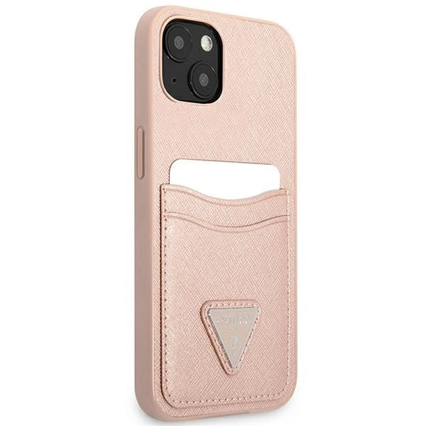 Guess GUHCP13SPSATPP iPhone 13 mini 5,4 "pink / pink hardcase SaffianoTriangle Logo Cardslot_3