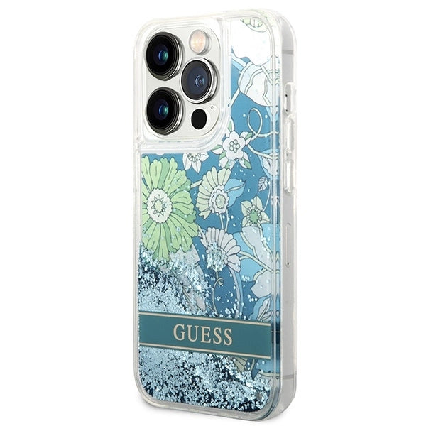 Guess GUHCP14LLFLSN iPhone 14 Pro 6.1" green/green hardcase Flower Liquid Glitter_1