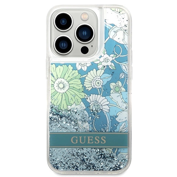 Guess GUHCP14LLFLSN iPhone 14 Pro 6.1" green/green hardcase Flower Liquid Glitter_2